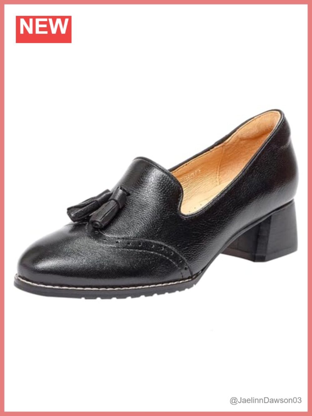 Women's Leather Chunky Tassel Loafers Heeled Pumps